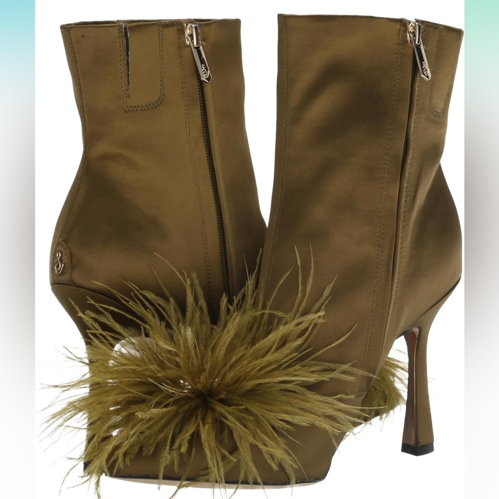 Sam Edelman Olive Green Feather Pom Ankle Boots